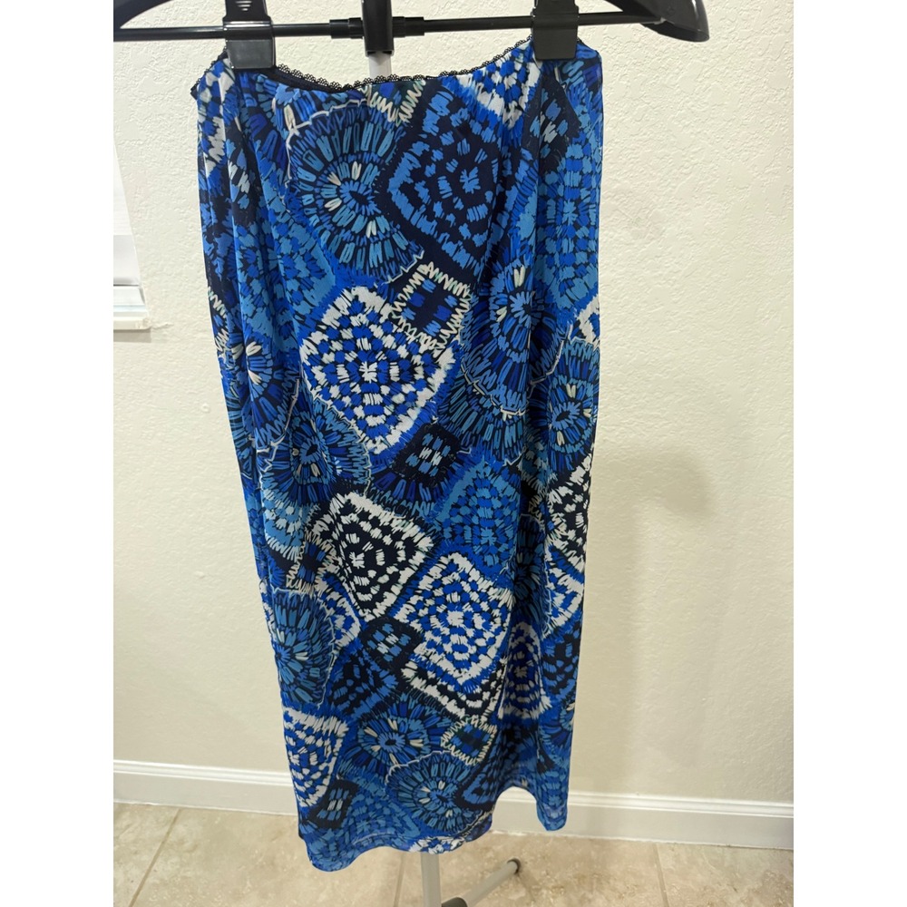 Jade Johnny Was Lizandrea Mesh Midi Skirt S Blue White Geometric Print A Line - Picture 6 of 6